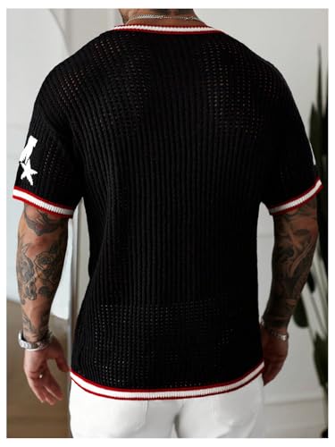 Men's Number Graphic Sweater Hollow Out Crew Neck Short Sleeve Crochet Knit Pullover Jersey Tops2