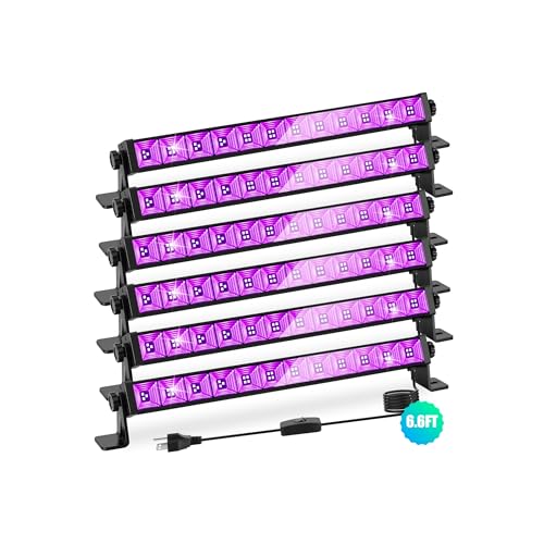 Image of 6Pack 45W Black Light, LED Blacklight Bar with 6.6ft Cord, Glow in The Dark Light Up 28x28ft, for Glow Party, Neon Decoration, Body Paint, Fluorescent Poster, Birthday, Halloween, Bedroom