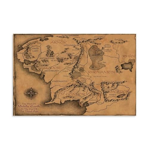 KUSDPKAJC hobbits karta affisch dekorativ målning duk väggkonst vardagsrum affisch sovrum målning, väggkonst bildtryck modern familjerum dekor 40 x 60 cm (16 x 24 tum)