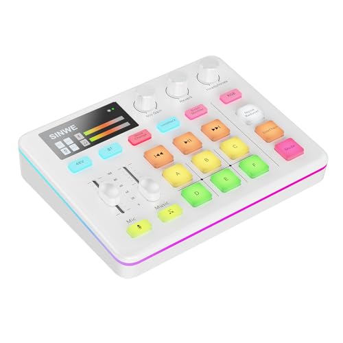 SINWE G1 Gaming Audio Mixer, RGB Audio Interface with Pro-preamp,Bluetooth, Streaming PC Mixer with XLR/48V Phantom Power for Live Streaming, Podcasting, Content Create, Gaming(White)