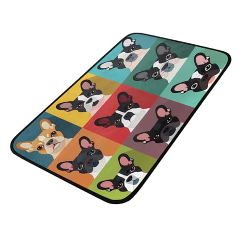 Mexpekil Divertidos felpudos de bulldog francés a cuadros, para interior y exterior, 100 x 50 cm, antideslizante, para cocina, puerta, baño, alfombra