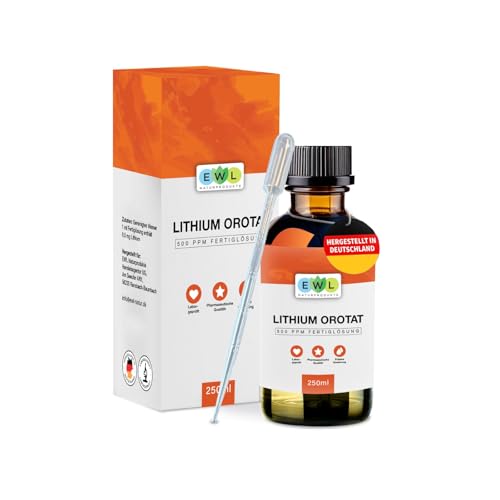 EWL Naturprodukte Lithium Orotate 250 ml 500 ppm 0 5 mg/1 ml Lithium Fertiglösung laborgeprüft pharmazeutische Qualität