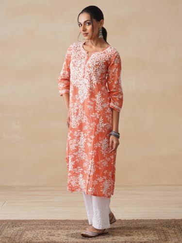 Image of Zainab Mulmul Straight Kurta |Chikankari | Chikankari Kurta | Chikankari Short Kurti | Lucknowi Chikankari Kurti (WL155-P)