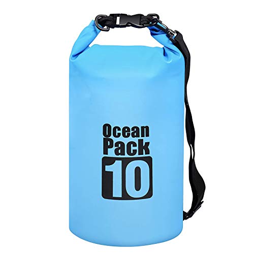 Upgraded Waterproof Dry Bag Storage Bags 10L, Roll Top Sack Keeps Gear Dry for Rafting, Boating, Camping, Hiking, Fishing Blue