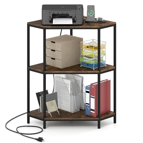 Giantex Corner Printer Stand, 3-Tier Corner Shelf with Charging Station