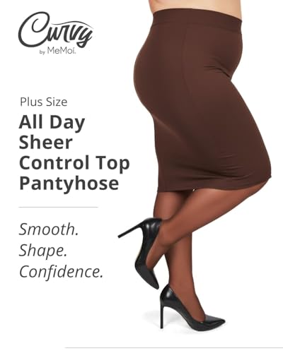 Image of MeMoi Plus Size Curvy Control Top Pantyhose for Women, Comfortable Sheer Pantyhose, Lightweight Womens Stockings, Sizes 1X-QP