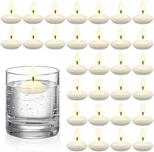 30 Pieces Unscented Floating Candles for Centerpieces Floating Warm Tealights Candles Floating Candles for Wedding Party Pool SPA Valentine's Day Bathtub Dinner Christmas Party Decoration (White)