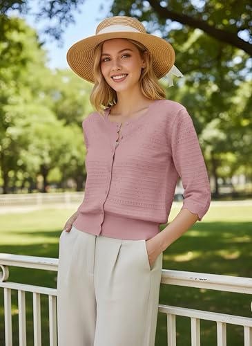Image of GRACE KARIN Womens 3 /4 Sleeve Cardigan Sweater, Lightweight Cropped Cardigan Trendy, Dressy Casual Crochet Bolero Shrugs