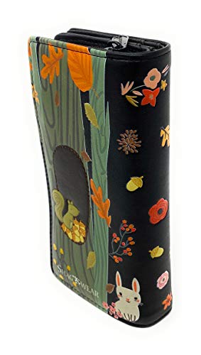 Shag Wear Raccoon Large Wallet for Women and Teen Girls Vegan Faux Leather Black 7"2