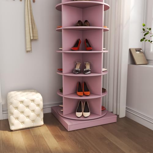 Image of HKLYRHIMO Rotating Storage Rack-American Design White-7-Tier Spinning Storage Rack,Free Standing 360 Revolving Shoe Organizer-for Bedroom,Livingroom,Hallway. (Pink,6-Tier with Base)