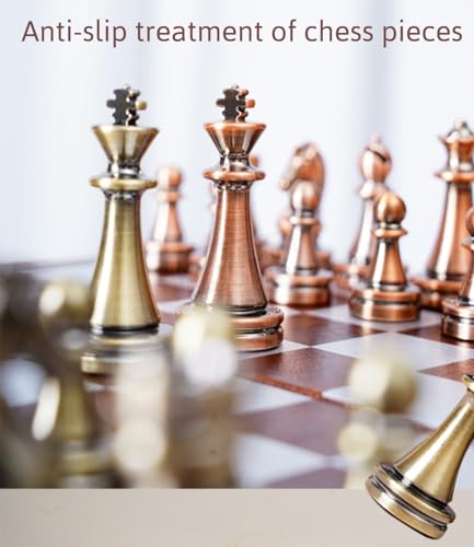 Image of Classic Leather & Metal Chess Board for Family Fun| Foldable Magnetic Pieces with Extra Queens | Portable Travel & Educational Indoor& Outdoor Game | Suitable for Boys and Girls (12 Inch)