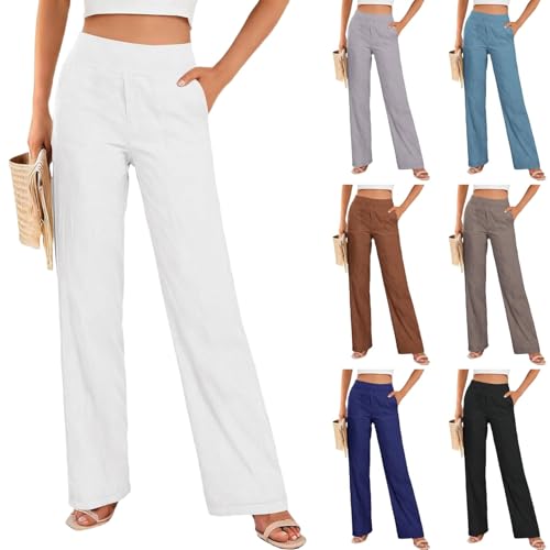 Pantalon en lin femme ample léger d'été avec poches fonctionnelles