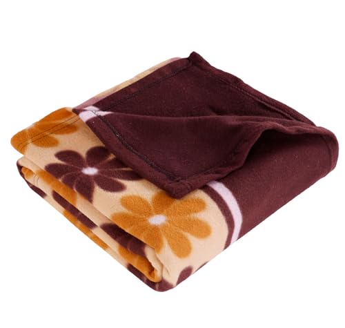 Image of VAS COLLECTIONS 300 TC All Season Solid /Plain /Printed Lightweight Polar Fleece Double Bed Blanket (230 x 230 cm, Brown, Pink & Yellow)