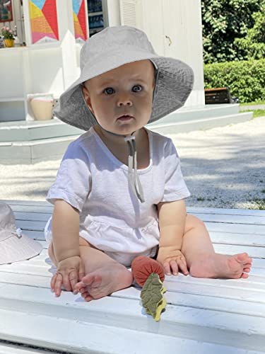 Sun Protection Hat & Sunglasses, Baby Bucket Hats 0-6 Months With Wide Brim, Infant Beach Hat Summer Essentials For Boy Girl Light Grey #TOP2
