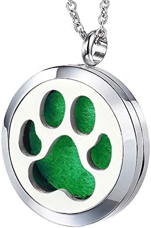 Popeoiuh Dog Paw Essential Oil Diffuser Necklace - Aromatherapy Charm Magnetic Locket Stainless Steel Chain Diffuser Pendant Jewelry for Women Men Teen Birthday Christmas