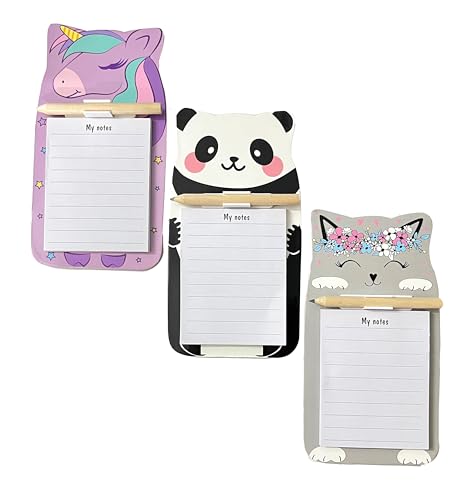 Image of AccuPrints Pack of 3 Magnetic Fridge Memo Notepad with pencils inserted for Notes | Cute Animal Memo Pad for kitchen Fridge /Office Godrej /Metal Wardrobe