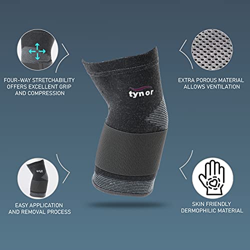 Image of TYNOR Elbow Support, for Joint Stability & Pain Relief | Breathable & Lightweight for Sports, Arthritis, Workout, Gym & Exercise | Easy Elbow Movement With Comfort | Pack of 2 (Grey, XL)