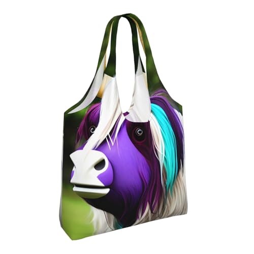 Colorful cow's head Printed Canvas Bag Women's Fashion Shoulder Tote Bag Lightweight Shopping Bag2