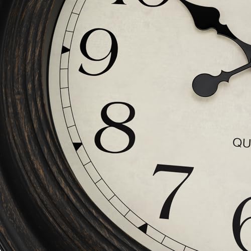 Image of Foxtop Extra Large Wall Clock Silent Battery Operated Clock, 23 inch Bronze | Non-Ticking, Round, Classic, Vintage, Retro Clock, Easy to Read, Living Room, Bedroom, Office