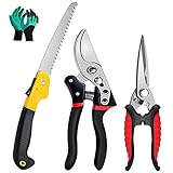 SAMIALOR Gifts for Men Professional Stainless Steel Garden Pruning Shears Garden Clippers with Heavy Duty Blade Folding Hand Saw|Hard Quality SK-5 Steel Gardening Hand Tools set|Gardening Gifts