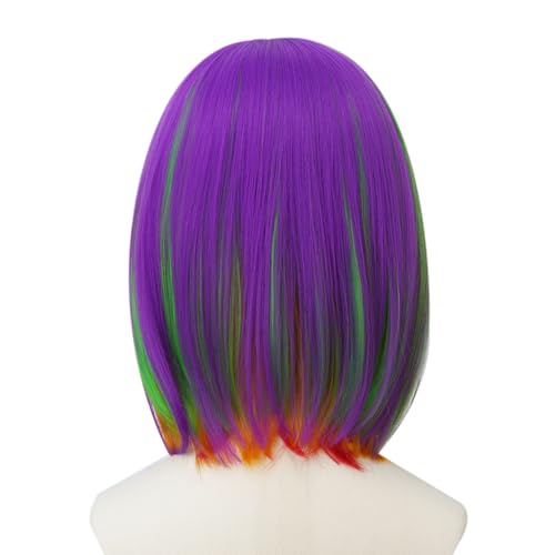 Image of Rose bud Rainbow Bob Wig with Fringe 12 Inch Short Straight Colorful Costume Wigs for Women Cosplay Party Halloween