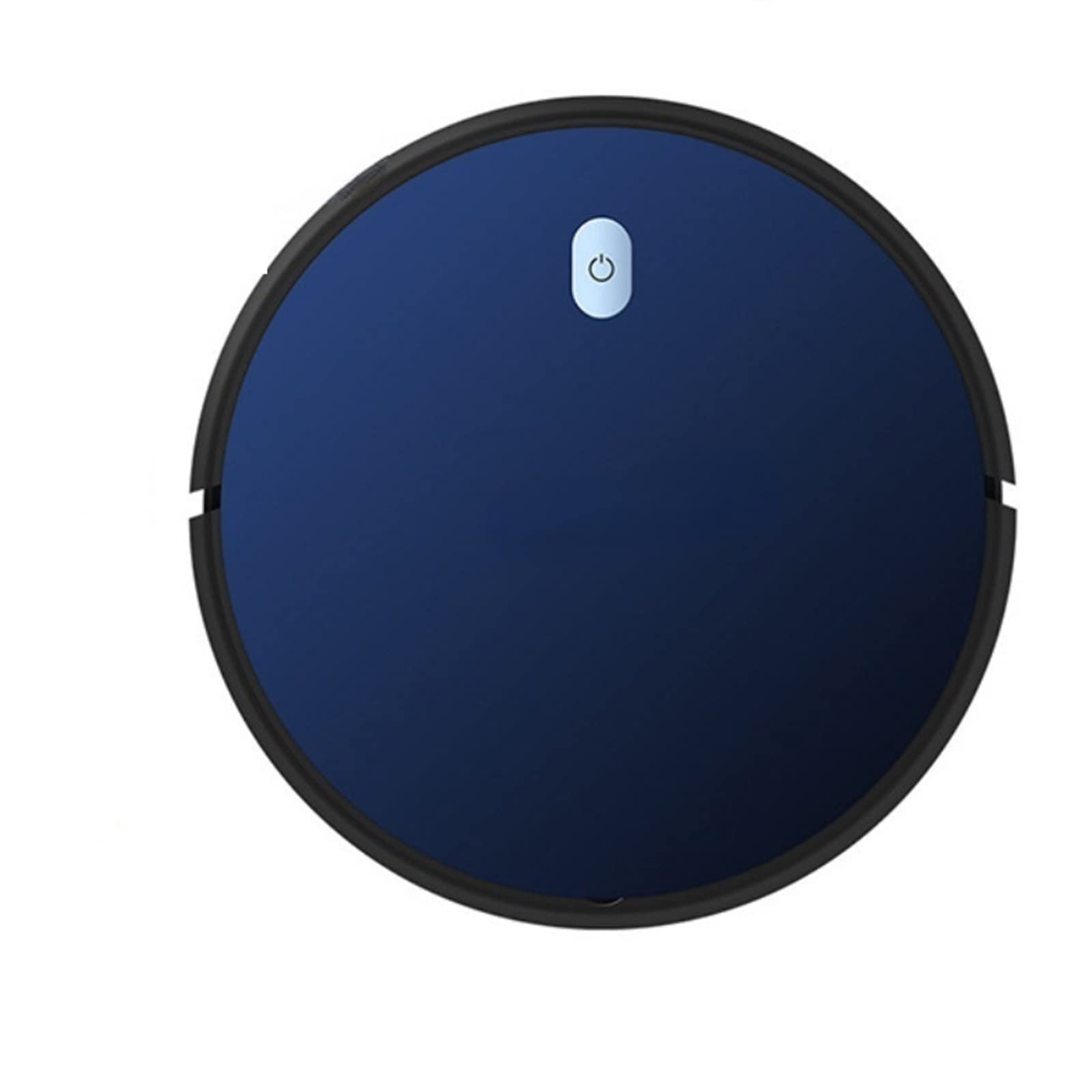 PacuM Intelligent Cleaning Robot on a dark floor, showing its circular design and a blue power button, with a cleaning path indicated by arrows.