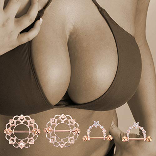 2 pares de anéis de mamilo sem piercing de strass para mamilo, de aço inoxidável, grampos de mamilo,