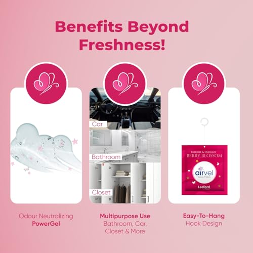 Image of Airvel Berry Blossom Fragrance Pouch | Non-Toxic, Safe | Long-Lasting Freshness | Up to 30 Days Pack of 5 (10g each)