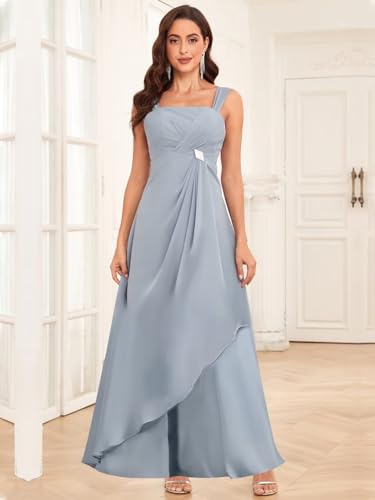 2 Piece Mother of The Bride Dress for Women with Jacket Chiffon Ruffle Long Formal Evening Gown3
