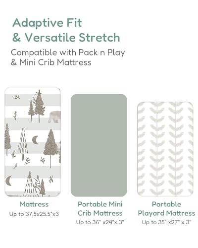 Image of Pack and Play Sheets Fitted 2 Pack, 38x26 Graco Pack n Play Sheets for Playard & Travel Crib Mattress, Ultra Soft Jersey Knit, Breathable Stretchy Deep Pocket, Compatible with Mini Cribs