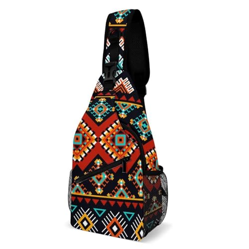 Aztec Ethnic Pattern Sling Bag Crossbody Travel Hiking Chest Multipurpose Travel Daypack for Women Men