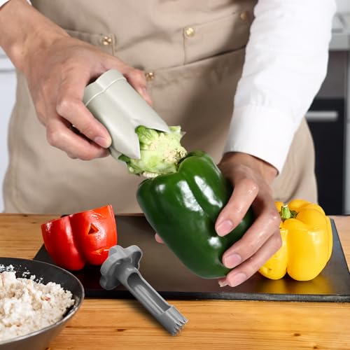 Removedor de sementes de pimenta 2 em 1, 2 peças de descaroçador, cortador de pimentão, ferramenta d