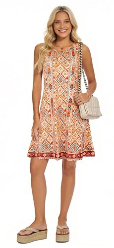 Image of Summer Dresses for Women 2026 Casual Sundresses Beach Cover Ups Sleeveless Tshirt Swing Dress with Pockets