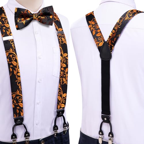 Image of Dubulle Suspender and Bow Tie for Men Paisley Solid Mens Suit Braces Pretied Bowtie and Handkerchief Cufflinks Formal Wedding
