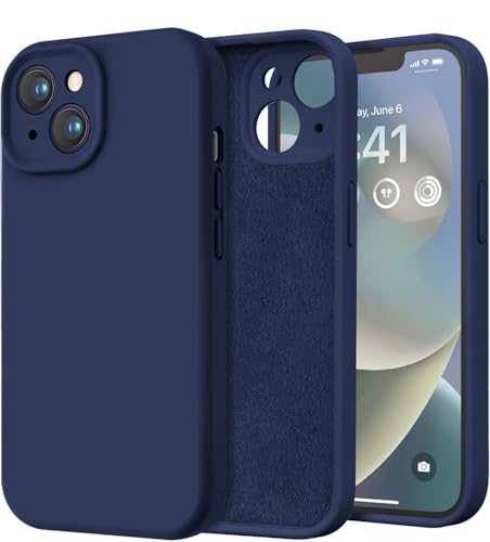 Image of Elzzi Microfiber Square Candy Case Compatible for iPhone 14, Shockproof Slim Back Cover Liquid Silicone Case - Blue