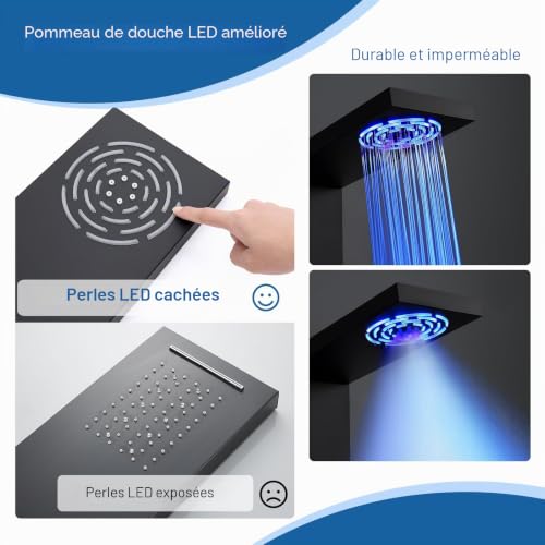 Panneau de douche anti-brûlure avec indicateur LED et 6 jets de massage - 4