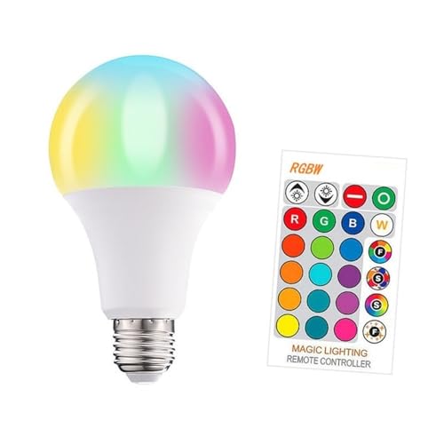 RTQAZWSXE, Paquete de 1 bombilla LED RGB CA 85-265 V, E27, 5 W/7 W/10 W/15 W, lámpara RGBW colorida intercambiable con control remoto por infrarrojos(10w)