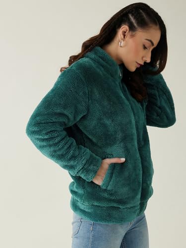 Image of Modeve Women Solid Full Sleeve Fur Standard Length Jacket For Winter