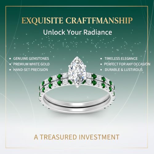 Image of Choose Your Gemstone Three Quarter Diamond CZ Gallery Bridal Ring Set 925 Sterling Silver Marquise Shape Wedding Ring Sets for WomenUS Size 4 to 12