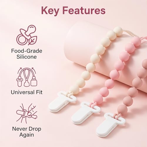 Image of MINMUNJIU Pacifier Clips Baby Girl, 4 Pack One Piece Flexible Soft Binky Clips Silicone Pacifier Holder Clip for Girls, Baby Girl Newborn Essentials