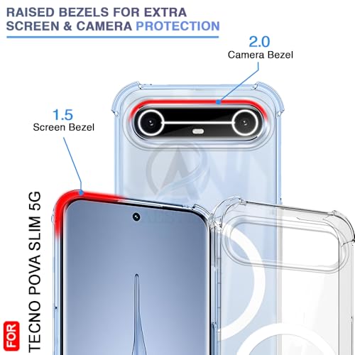 Image of AESTMO Clear Back Cover for Tecno Pova Slim 5G | | 360 Protection | Transparent Back Cover for Tecno Pova Slim 5G (PC + TPU, Compatible with MagSafe Accessories, Transparent Bumper)