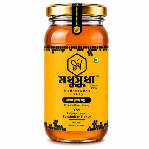 Image of Madhusudha Khalse Flower Honey Raw Forest Honey Natural Bee Product from Sundarban Region Golden Liquid Sweetener for Tea Breakfast Cooking Baking Dessert Edible Use Smooth Texture 250 g