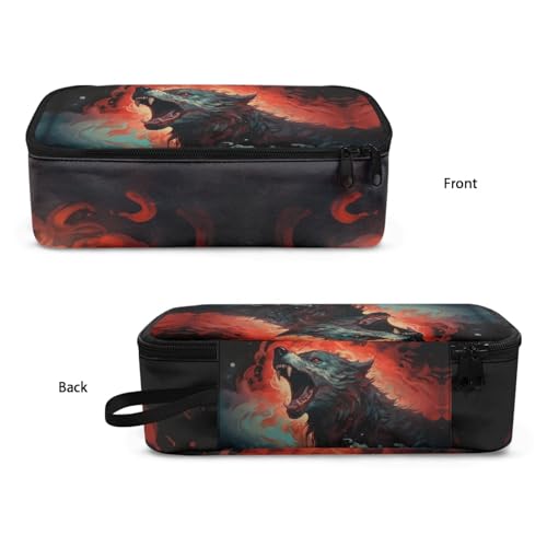 Image of Cool Wolf Boys Pencil Pouch for Kids Large Storage Pencil Case for Elementary Children Black Pencil Box for Girls Toddler Ninos Pencil Bag with Double Zipper Pencil Organizer,Daily