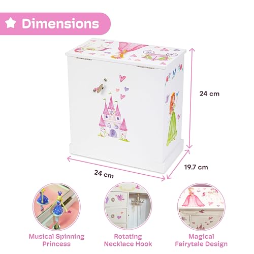 Jewelkeeper Jewellery Box with 4 Drawers - Musical Keepsake Box for Girls with Dance of the Sugar Plum Fairy Tune - Fairy Princess and Unicorn Design - 24 x 20 x 24 cm
