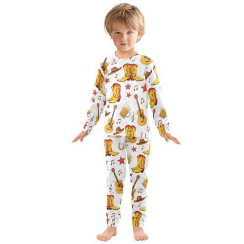 Pajama Sets Long Sleeve Country Music Themed Prints Soft Comfy Sleepwear 2 Piece PJS 3-8T2