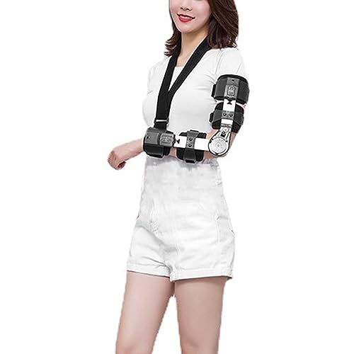 Hinged ROM Elbow Brace with Strap Sling, Adjustable Aluminium Alloy Post OP ROM Elbow Brace Stabilizer Splint Arm Injury Recovery Support for Women & Men (Left Hand)