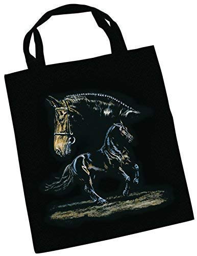  Borsa Cotone con Stampa Cavallo Sangue Caldo Stallone - 08874 Nero - Borsa in Stoffa Borsa Della Spesa Shopper Bag - Collezione Christina Bötzel