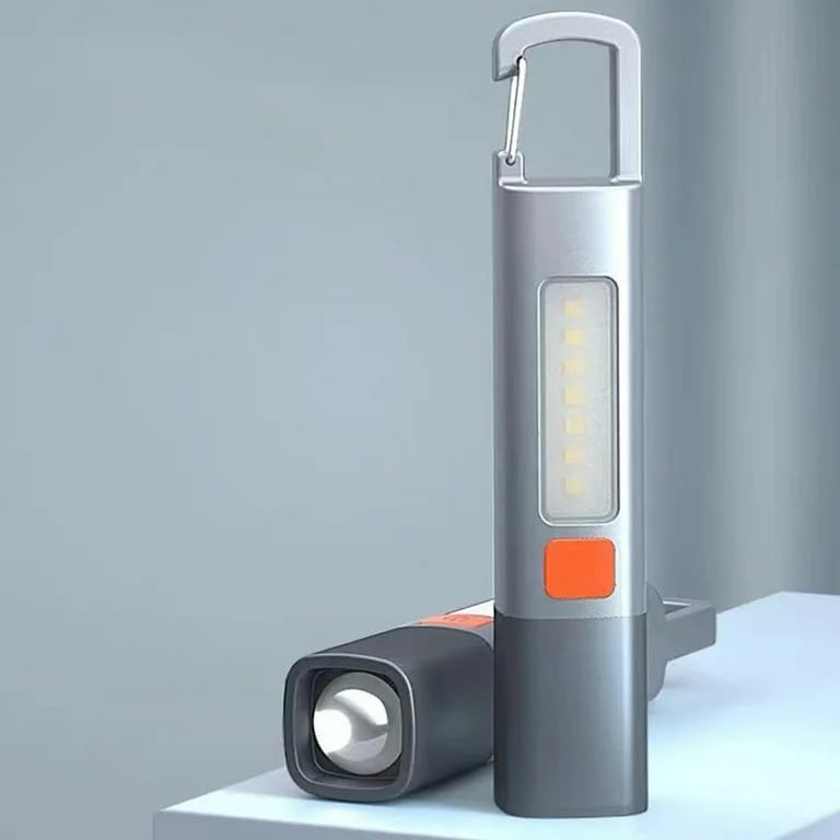 KEMLOZE LED Rechargeable Flashlight | High Lumens, Zoomable & Waterproof | Side Light with Hook | Portable Grey Torch