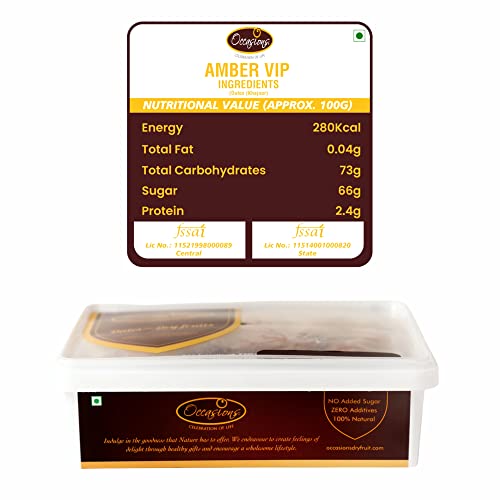 Image of Occasions Dates Amber Premium Dates |1kg | Soft, Juicy & Naturally Sweet Khajoor | IML Container Packed | Healthy Snack |Pack of 2 (500 grams)