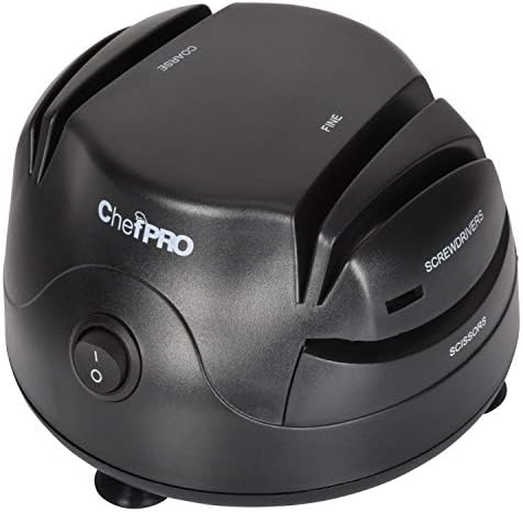 3-In-1 ELECTRIC KNIFE SHARPENER SYSTEM by ChefPRO, Great for Kitchen and Sport Knives, Scissors, Screwdrivers, 2-Stage Sharpening System Appliance, Compact Quick, Easy Design, Retractable Cord, Black